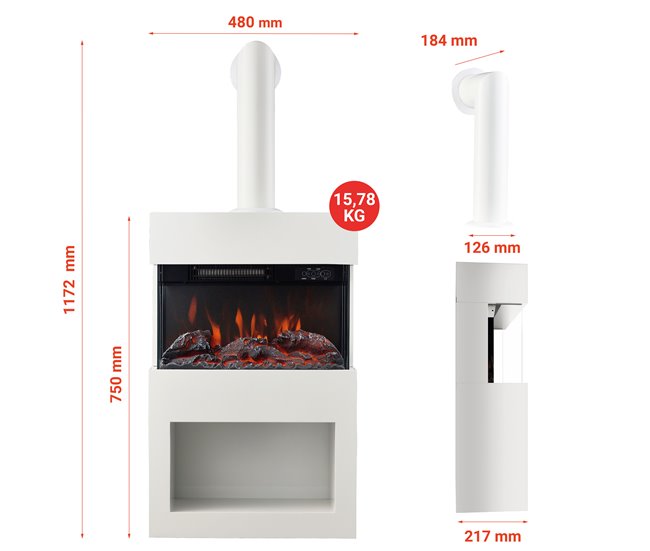 KAMINIO Eléctrica Chimenea HENRI con Tubo de Chimenea Blanco