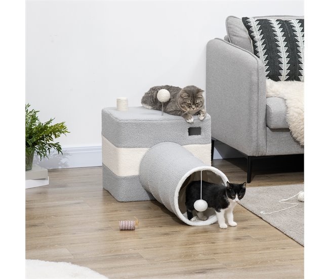 Túnel para Gatos Aglomerado de Madera, Franela, Sisal PawHut Gris