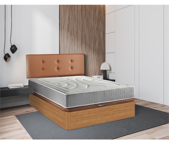PACK CANAPÉ DE MADERA  + COLCHÓN VISCOELÁSTICO 150x190 Cerezo