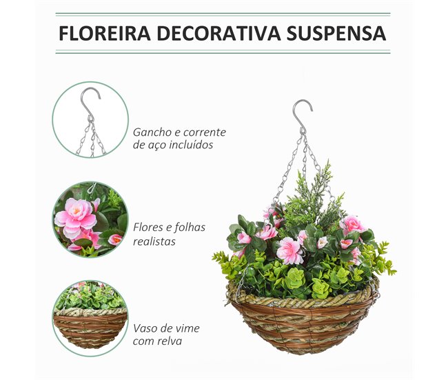 Planta Artificial PE, Mimbre, Espuma Outsunny, hogar - decoración Verde