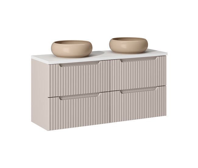Conjunto de muebles con doble lavabo 4 cajones y columna Riva 120 Beige