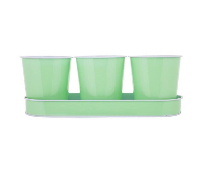 Bandeja y 3 cubos de metal verdes Verde