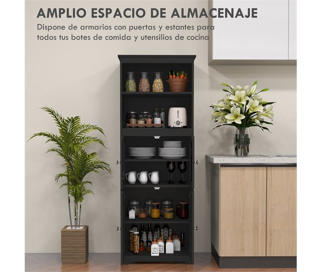 Alacena de Cocina MDF, Vidrio Templado HOMCOM, hogar - cocina Negro