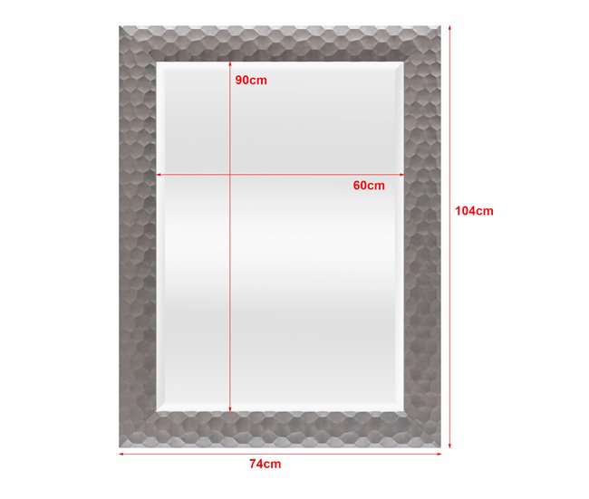 Espejo de pared Ocre rectangular con ganchos 74x2 Plateado