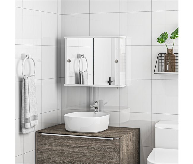 Armario con Espejo MDF, Vidrio kleankin, hogar - baño Blanco