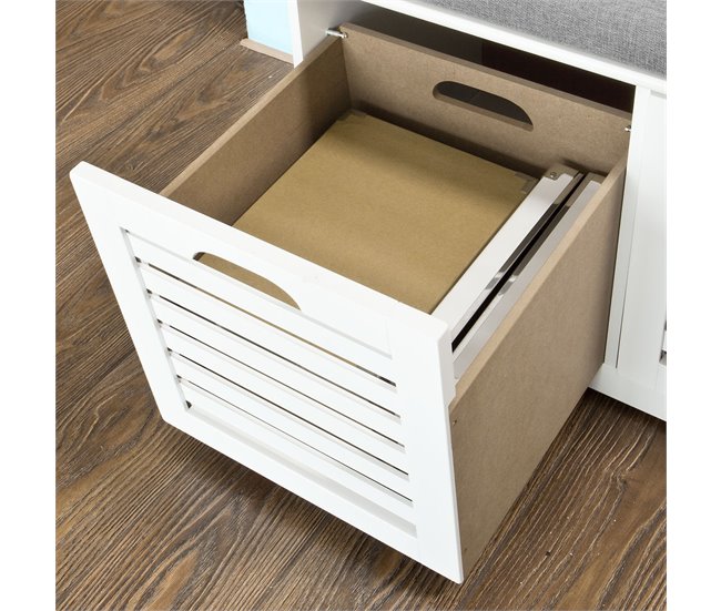 Banco de Almacenamiento con cojines y 2 Cubos FSR23-K-W SoBuy Blanco