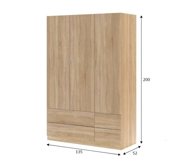 Armario 3 puertas efecto madera Roble