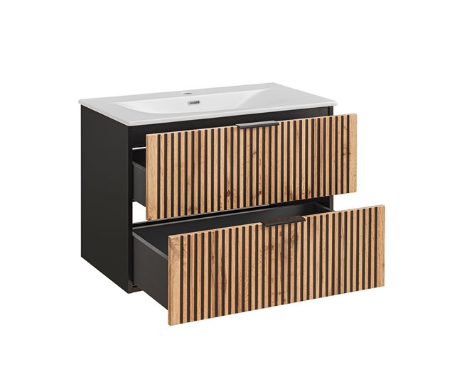 Conjunto mueble lavabo individual encastrado y columna Gaia Madera