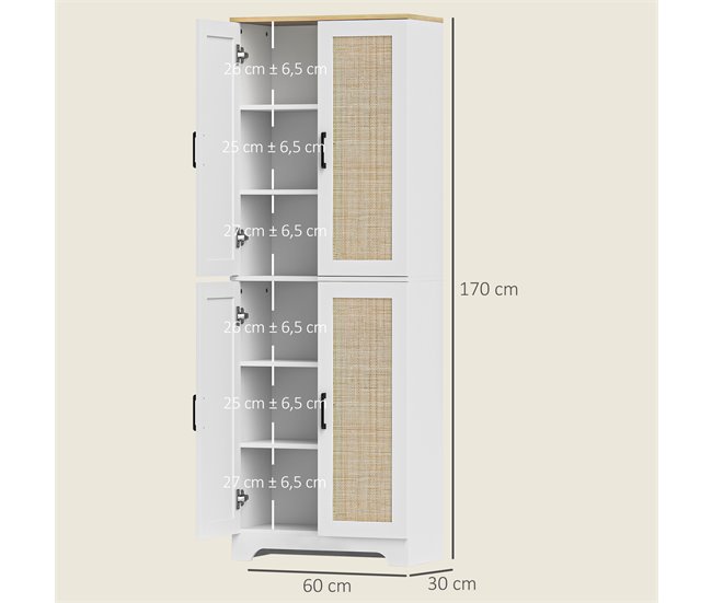 Aparador de Cocina Melamina de Madera, Ratán HOMCOM Blanco