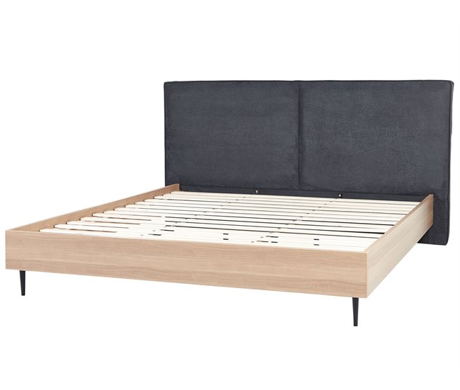 Beliani Cama con somier Poliéster IZERNORE 207x215 Gris Oscuro
