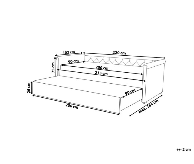 Beliani Cama con somier Terciopelo LIBOURNE 102x220 Rosa Talco