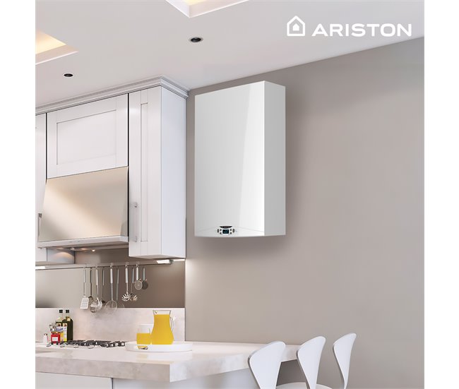 Caldera de condensación, Ariston, HS Premium 24 + Kit de tres grifos + Kit salida de humos, Clase Energetica A Blanco Brillo