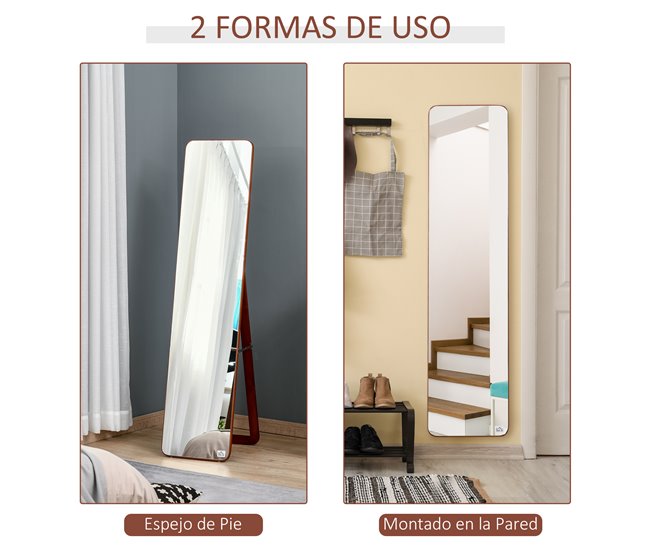 Espejo de Pie Madera de Pino, Vidrio HOMCOM, hogar - decoración 37x43 Marron