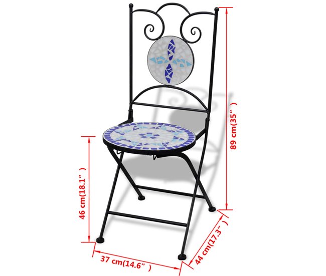 2 Sillas de jardín bistró plegables de cerámica Azul