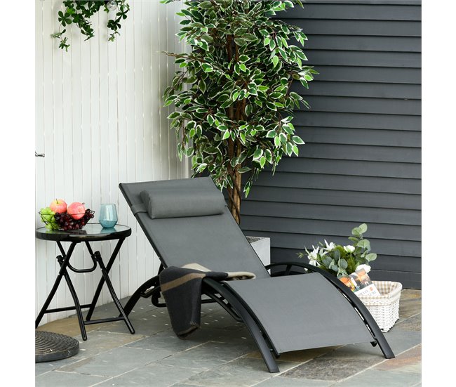 Tumbona Reclinable Aluminio, Texteline Outsunny Gris
