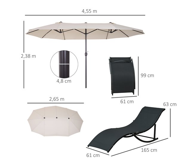 Sombrilla y Tumbonas Texteline, Poliéster Outsunny Negro