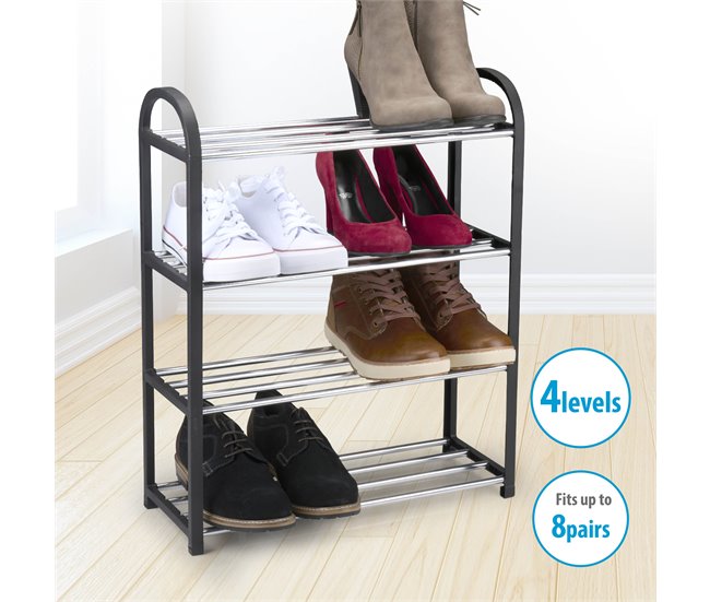 Zapatero ALPINA negro metal con capacidad para 8 pares de zapatos Negro