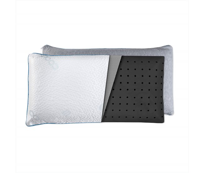 Almohada Viscoelástica Carbono Activo Tejido Frío 105x34 Blanco/ Gris