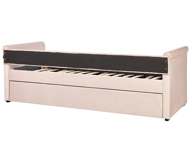 Beliani Cama con somier Terciopelo LIBOURNE 102x220 Rosa Talco