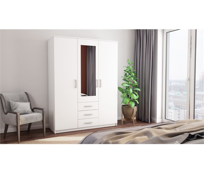 Armario DUNA 2 puertas batientes con espejo Blanco