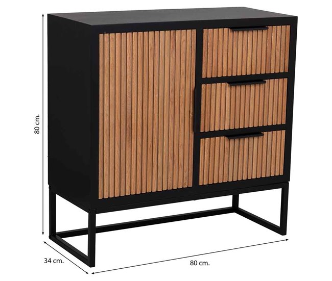 Aparador de 1 puerta y 3 cajones de madera y metal Marron