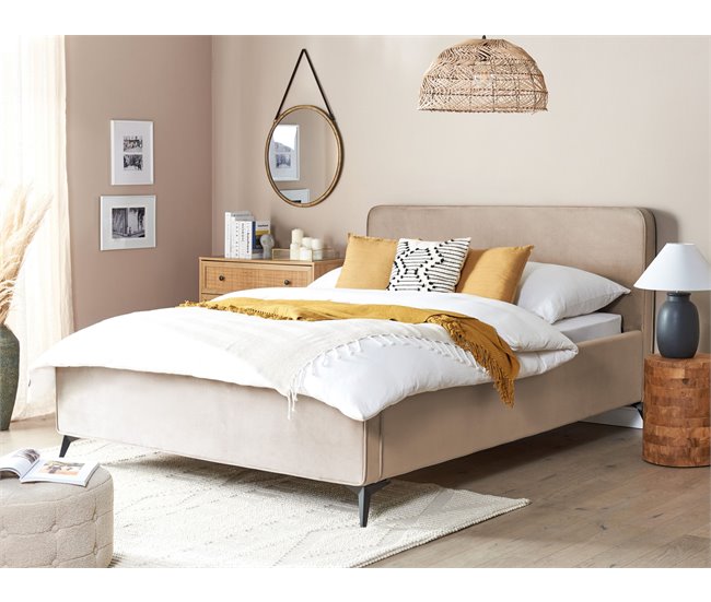 Beliani Cama con somier Terciopelo VALOGNES 172x220 Beige