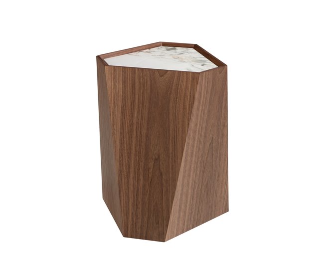 ANGEL CERDÁ Mesa rincón triangular mármol porcelánico Blanco/ Madera