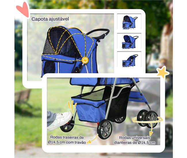 Cochecito para Perro y Gato Acero, Tela Oxford PawHut Azul