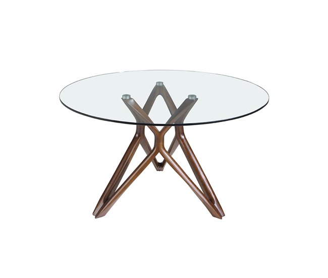 ANGEL CERDA Mesa comedor redonda cristal templado y nogal 130x130 Nogal