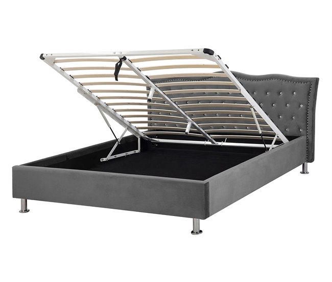 Beliani Cama con somier Terciopelo METZ 168x217 Gris Oscuro