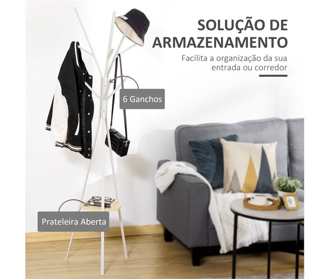 Perchero de Pie Metálico Metal, MDF HOMCOM Blanco