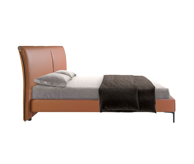 Cama matrimonio tapizada en polipiel Marron