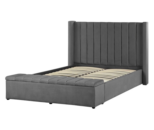Beliani Cama con banco de almacenaje Terciopelo NOYERS 170x247 Gris