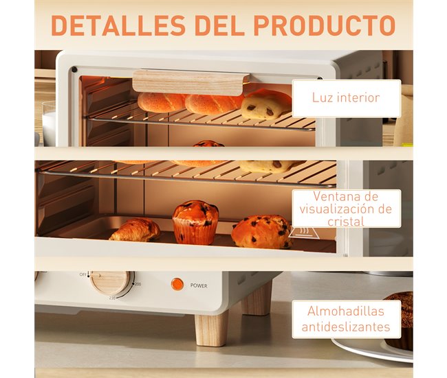 Horno Eléctrico Sobremesa Acero Inoxidable HOMCOM, hogar - cocina Crudo