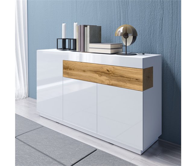 Bufé 3 puertas 1 cajón Andrea 150 Blanco/ Madera