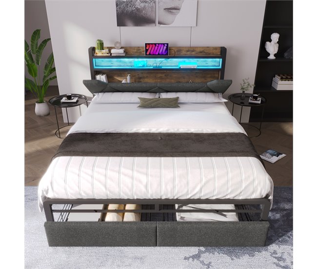 Camas de matrimonio 141x217 Gris