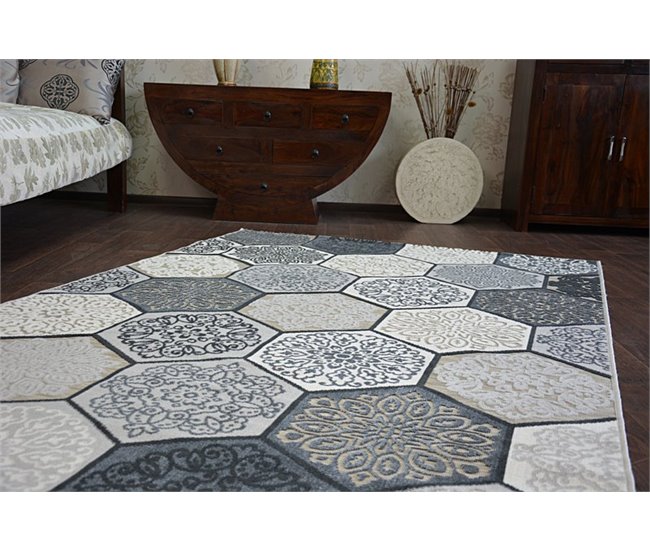 Alfombra LISBOA 27212/356 Hexágono Panal de Abeja 80x150 Gris