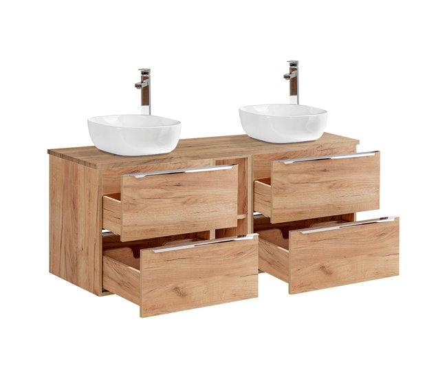 Conjunto mueble lavabo doble 2 nichos y columna April 140 Blanco