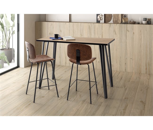 Mesa de cocina alta fija DECO 140x70cm natural y canto bocamina Natural