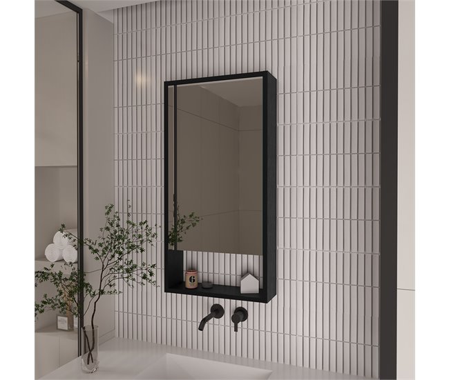 Armario Espejo de Baño Mariana, Moderno, con Estante Abierto Negro Negro