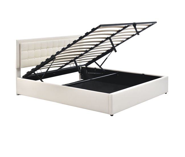 Cama de matrimonio de pu con almacenaje 145x203 Blanco