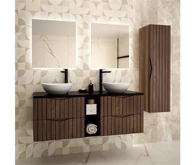Conjunto de muebles con doble lavabo 2 compartimientos y columna Siena Madera