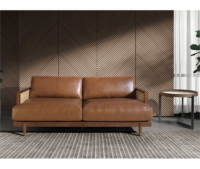 ANGEL CERDA Sofá 3 plazas piel marrón Nogal