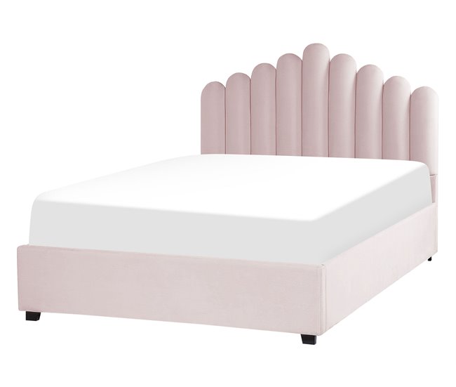 Beliani Cama con almacenaje Terciopelo VINCENNES 147x214 Blanco/ Beige