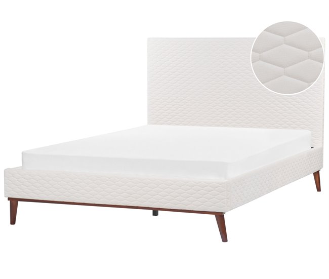 Beliani Cama con somier Terciopelo BAYONNE 171x212 Blanco/ Beige