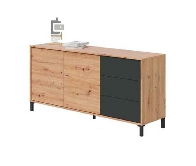 Aparador Brooklyn 2 Puertas y 3 Cajones. Muebles Salon o Comedor Negro/ Madera
