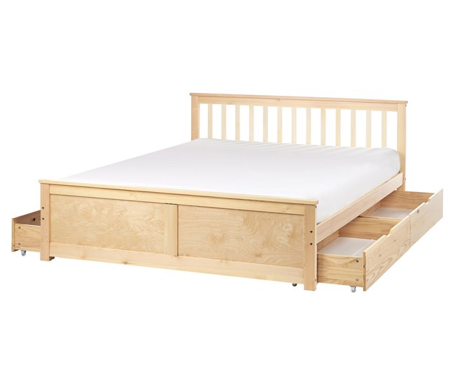Beliani Cama con cajones Madera de pino OLENDON 169x206 Blanco