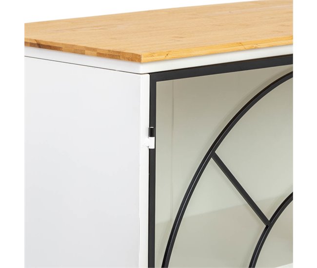 Aparador de vidrio y madera, 2 puertas Negro