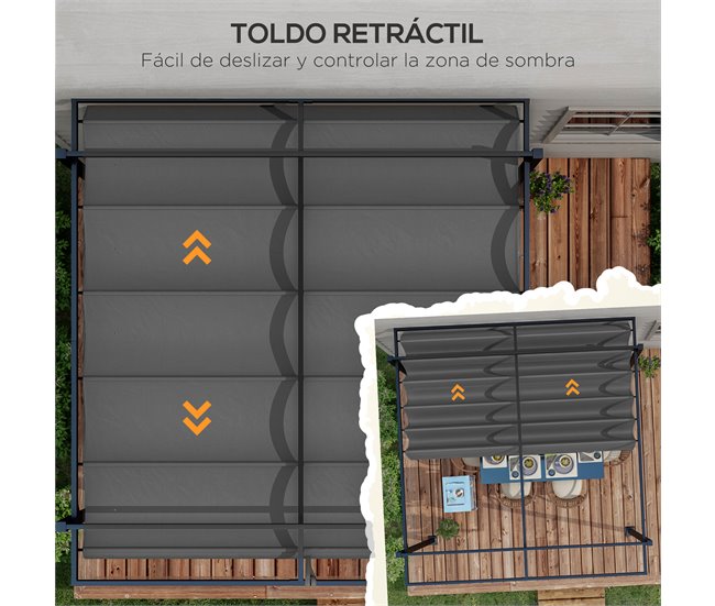 Pérgola Acero, Poliéster Outsunny Gris