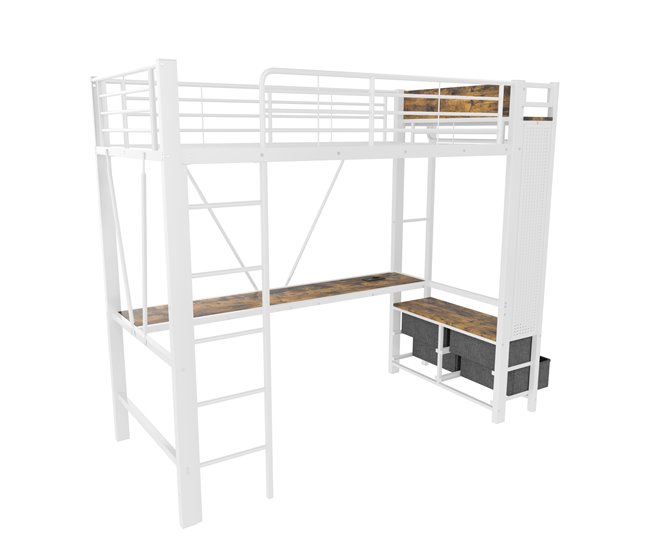 Cama alta para niños 95x227 Blanco/ Madera